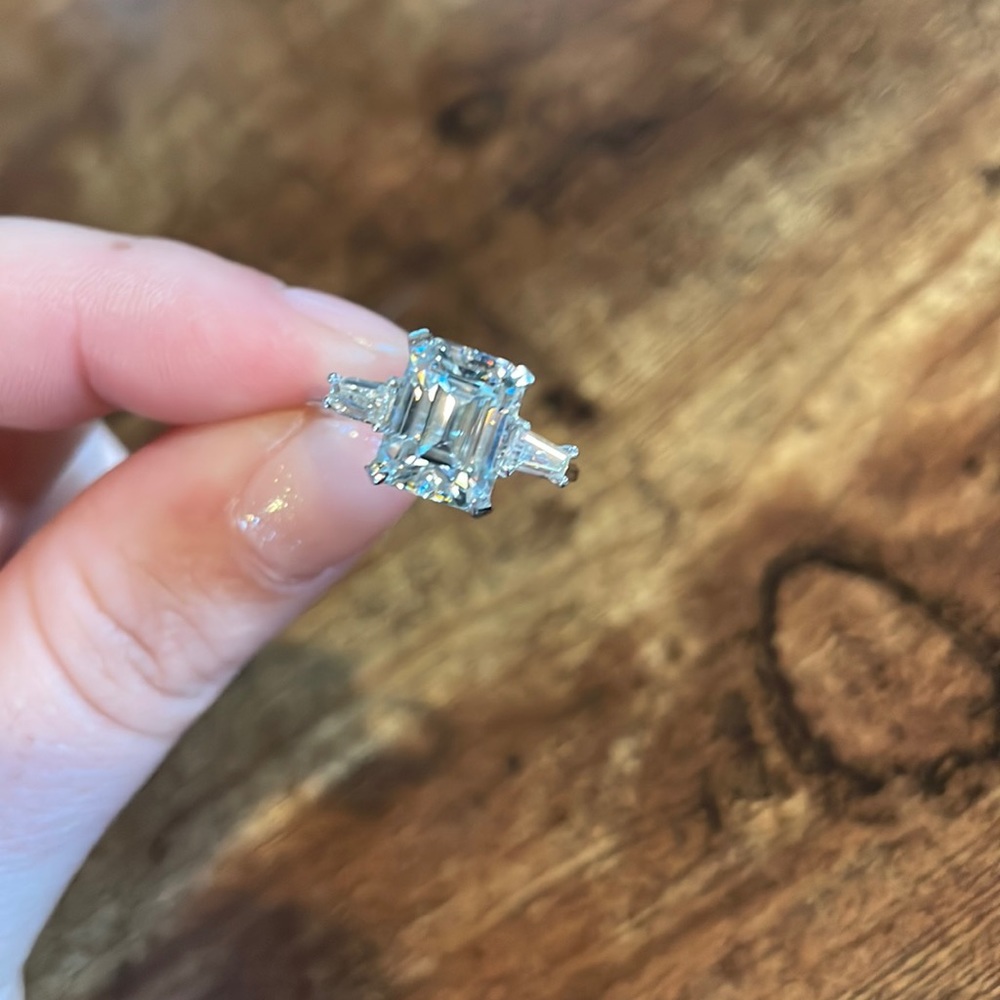2.5 ct emerald moissanite engagement ring